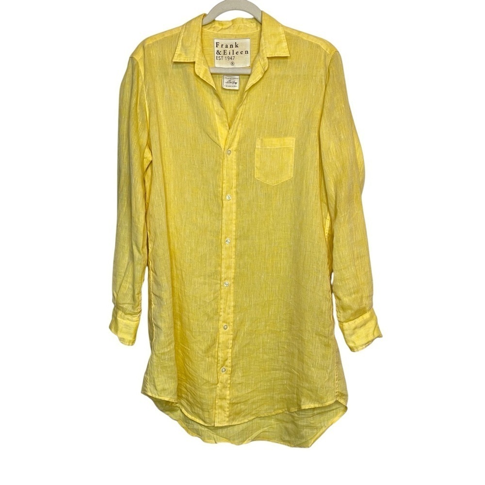 Frank & Eileen Linen Mary Shirt dress Bright Yellow Size Small Casual Resortwear - Picture 6 of 11